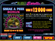 'Sneak a Peek - Planet Exotica' by 'Microgaming'. Click the image to enlarge.